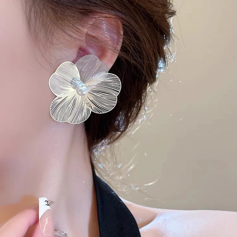 Boucles d'oreilles en perles de grande fleur pour femmes, mode coréenne, nouvelle tendance !